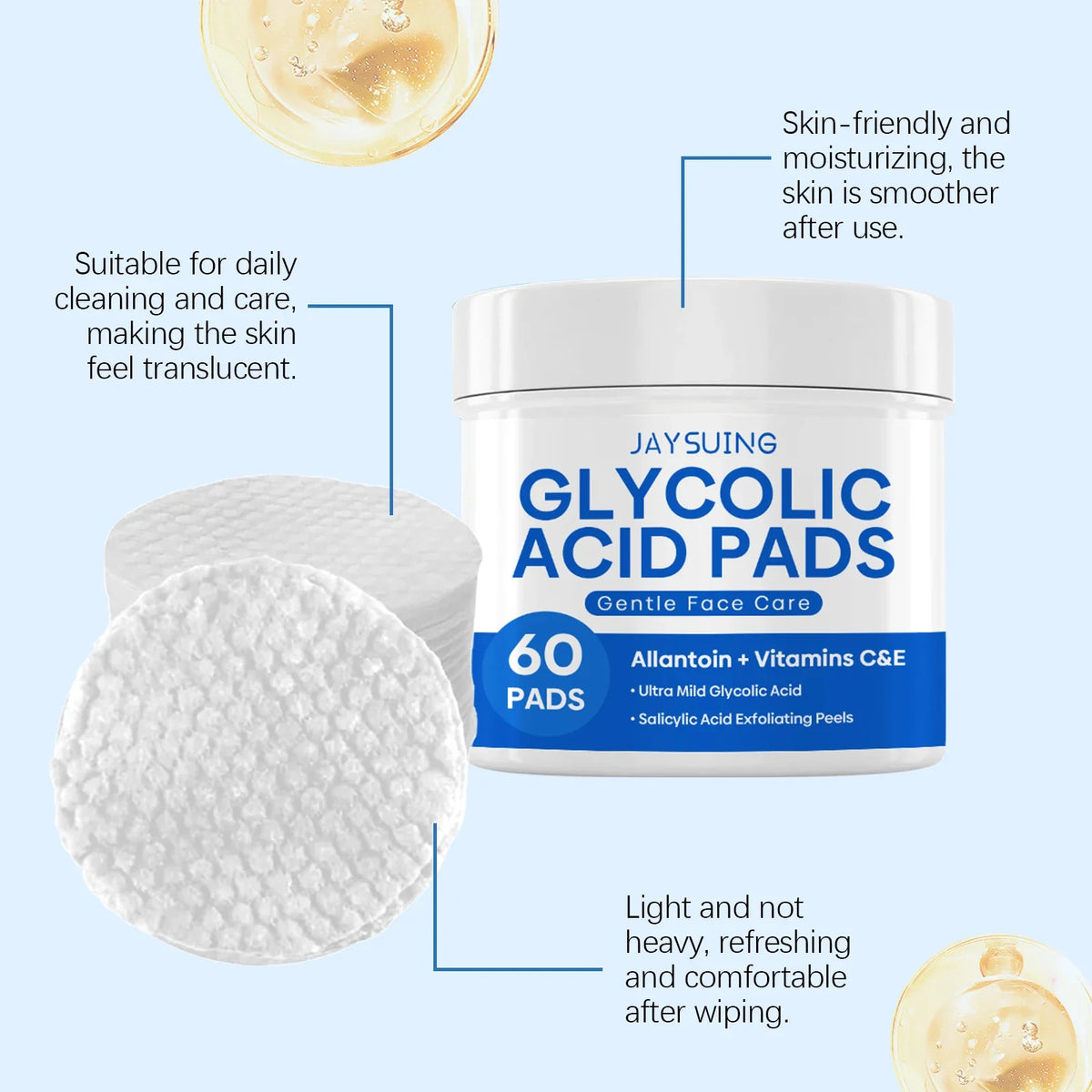 Glycolic Acid Exfoliating Pads - Gentle Peel Pads For Face, Brightening & Smoothing Skin With Salicylic Acid