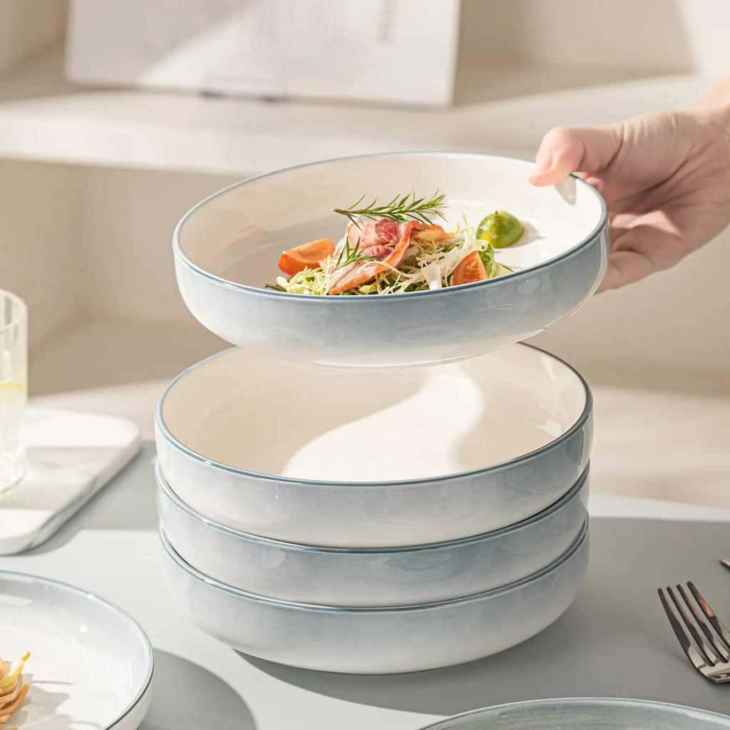Handmade Underglaze Ceramic Deep Plate Dinnerware Set Rustic Kitchen Serving Dish Bowl Set Home Gift