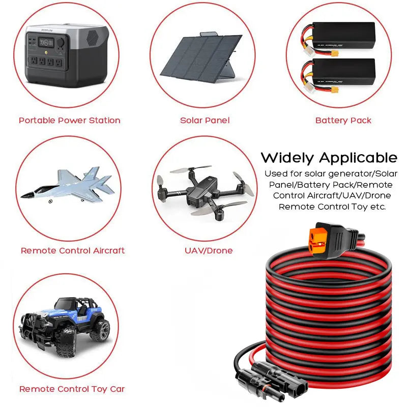6m 3m 2m Solar to XT60i-F Connector Cable for EcoFlow River Delta ALLPOWERS R600 Bluetti Elite Anker SOLIX Etc. Solar Generator.
