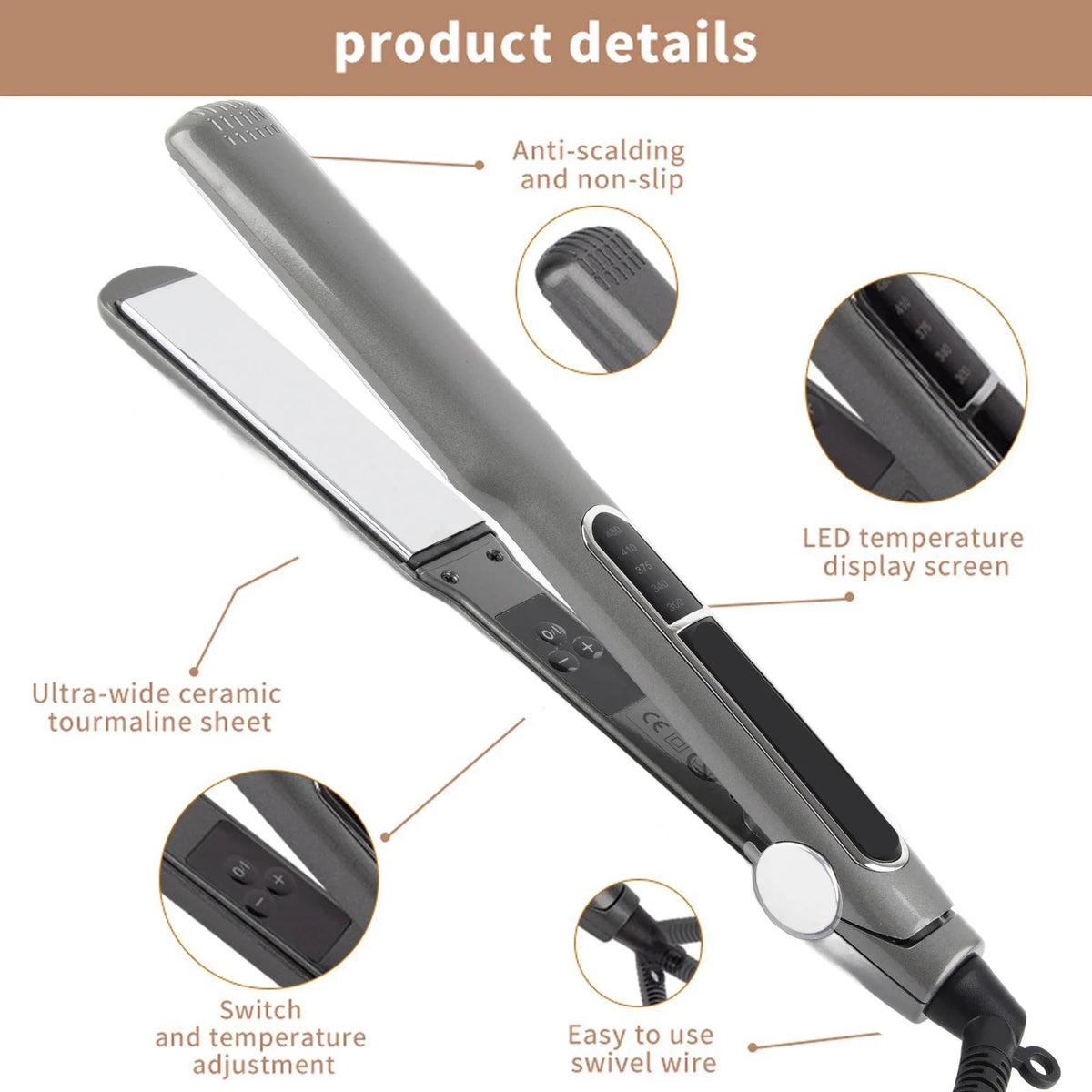 Hair Curling Straightener Hair Straightener Multigear Adjustment 480 Degrees Fahrenheit Hair Straightening Ceramic Iron