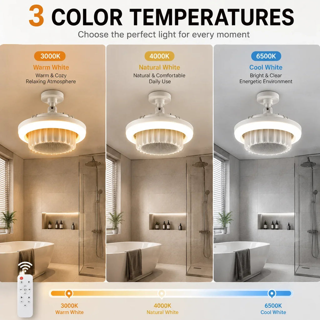 3-in-1 Bathroom Heater Fan Light 600W PTC Heating E27 Socket 3 Color LED Ceiling Lamp with Remote Control And 1H 2H 4H Timer