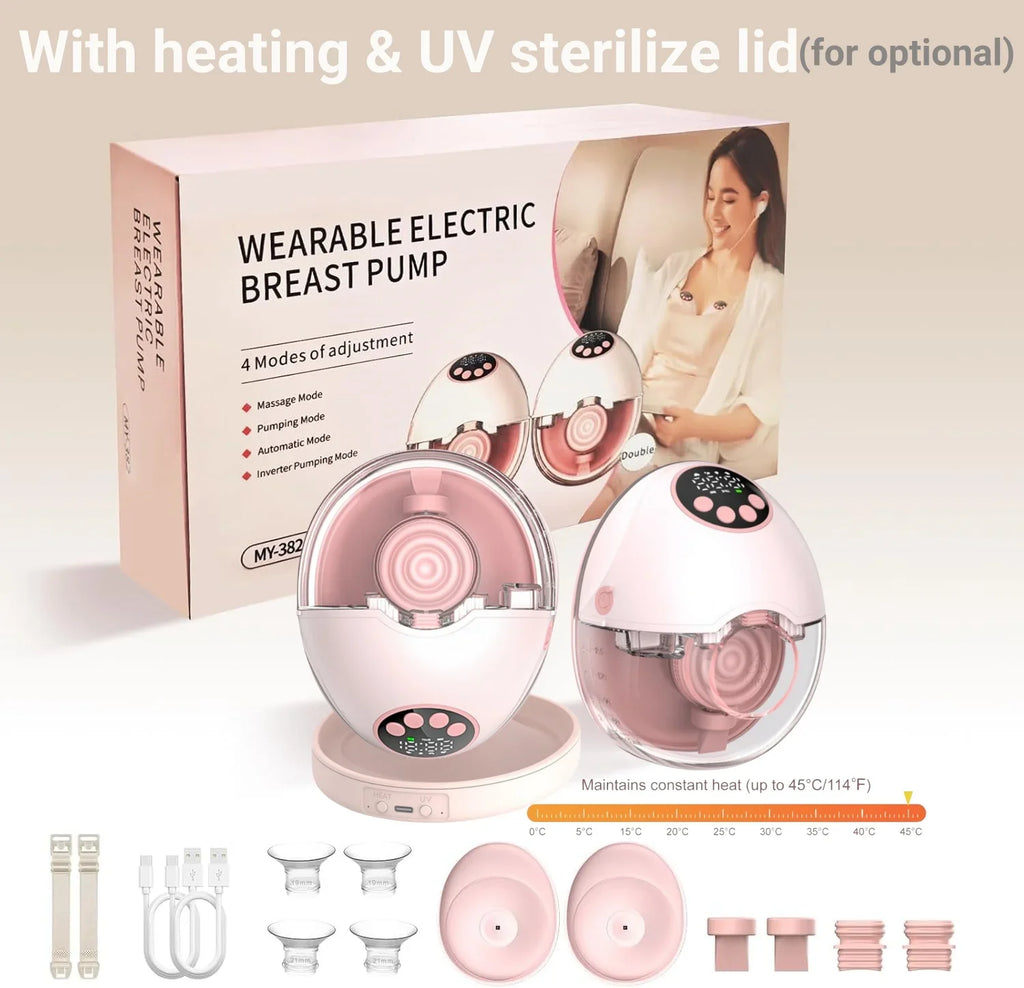 Upgrade Breast Pump Electric Handsfree BPA Free With Heating &UV Sterilize Lid Optional Silent Wireless Wearable Breastmilk Pump