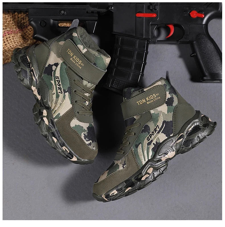 Kids Winter Snow Boots, Plush Camouflage, Warm Anti-Slip