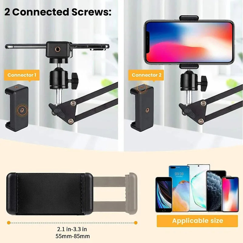 Flexible Arm Overhead Tripod for Phone Desktop Cellphone Bracket for Video Shooting Table Mobile Mount for Filming Recording