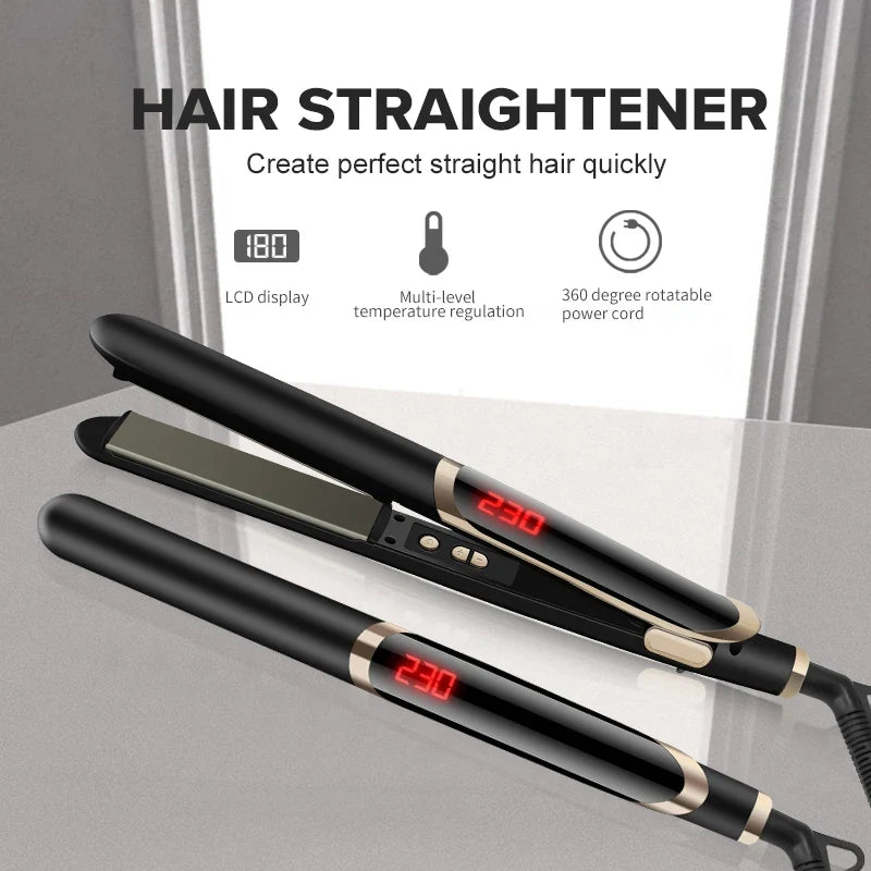2-in-1 salon-grade ceramic plate hair straightener LCD display tourmaline infrared electric hair straightener comb