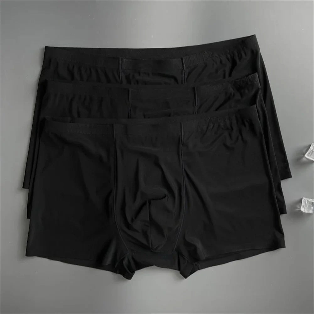 3 Pc Summer Ice Silk Underwear Men Sexy Boxers Seamless Male Underpants Plus Size Ultra-thin Trunk Shorts