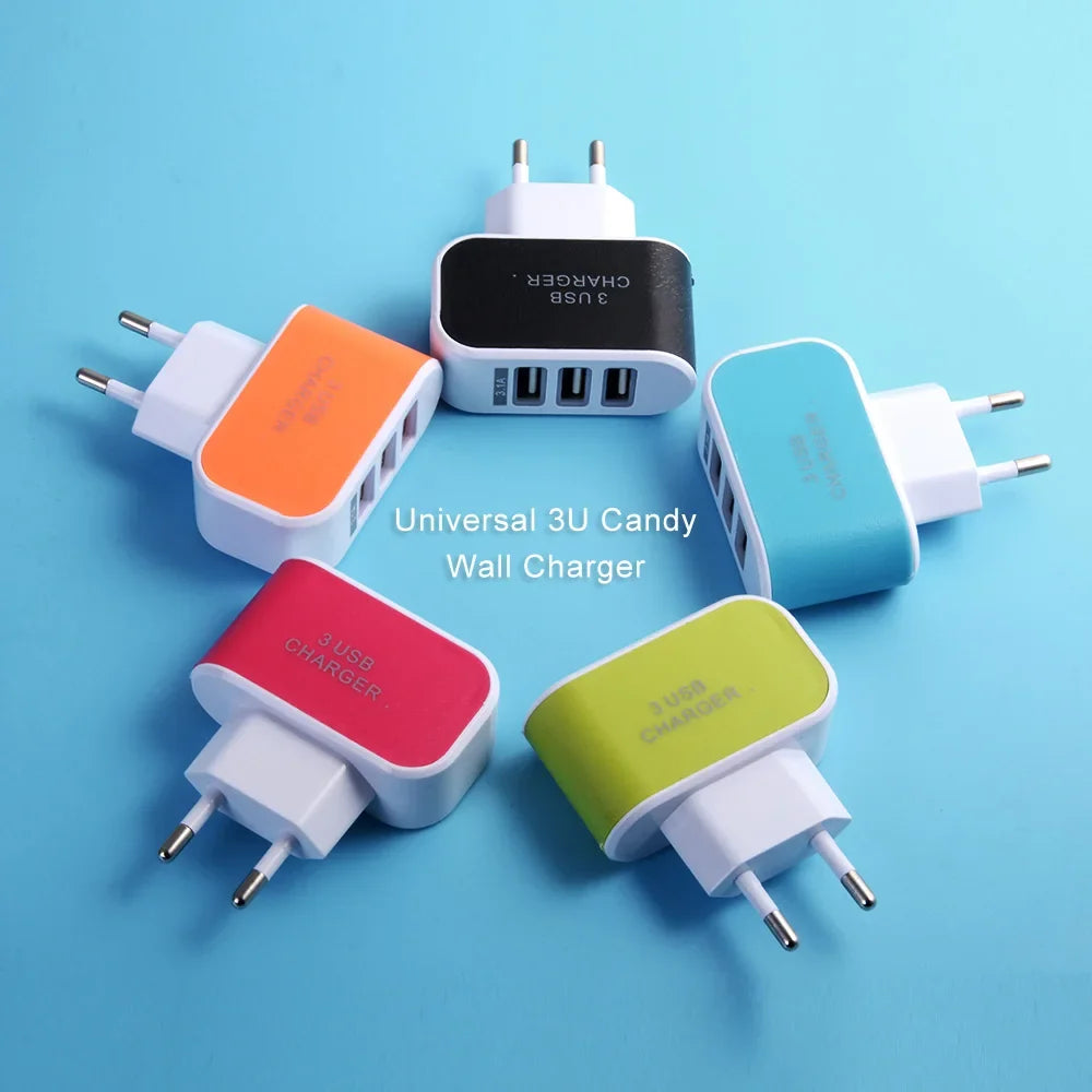 USB Charger 3 Ports 5V2A Travel Wall Power Adapter Charging For iPhone Xiaomi Samsung HTC Huawei Nylon Braided Micro USB Cable