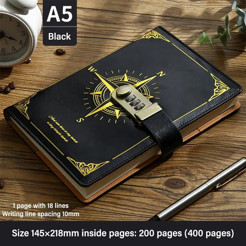 New 200 Sheets A5 Notebook Retro Password Book With Lock Thickened Creative Diary Book Students Notepad Stationery