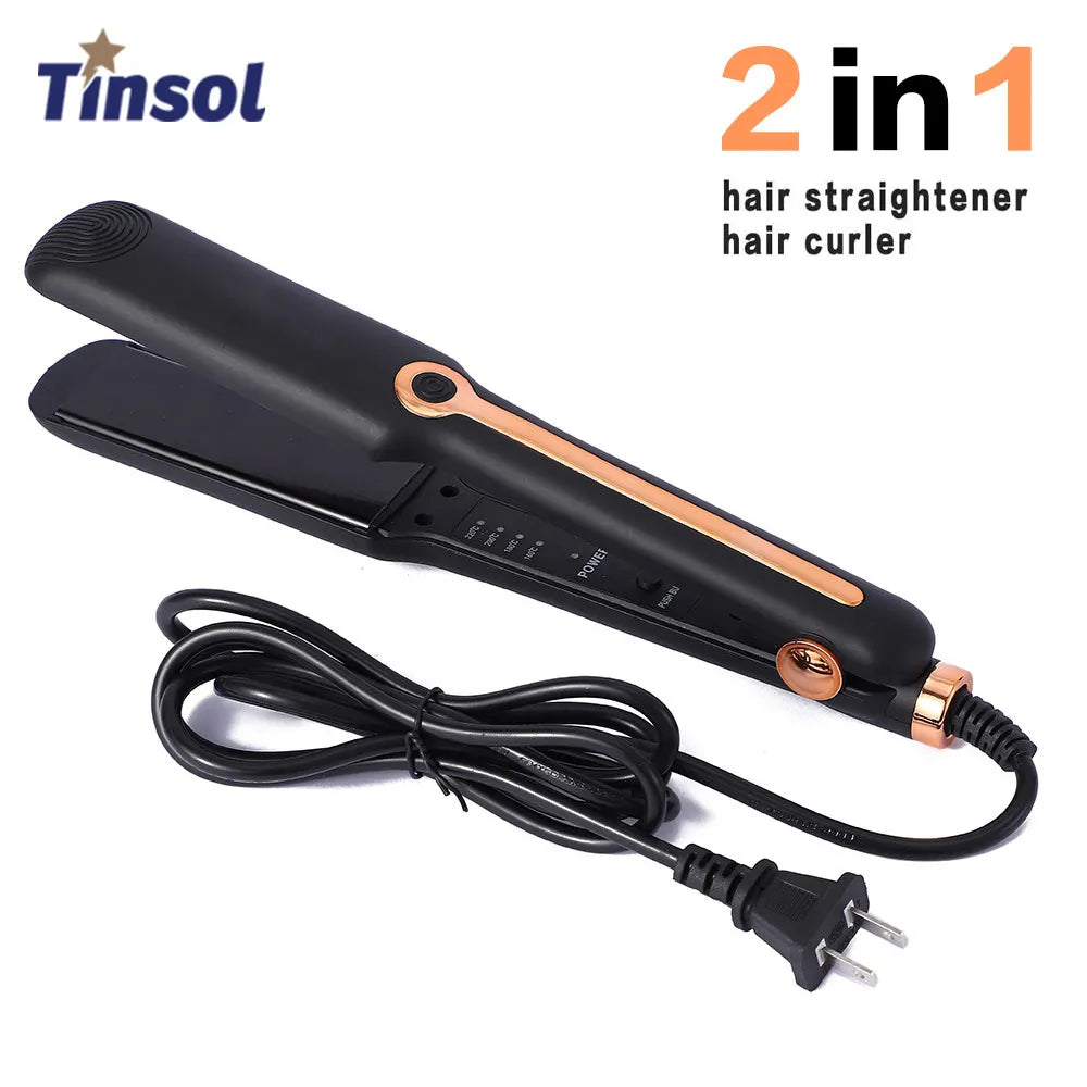 Tinsol 2-in-1 Hair Straightener Ceramic Plate Curler Negative Ion Wide Plate Adjustable Temperature Hair Straightener