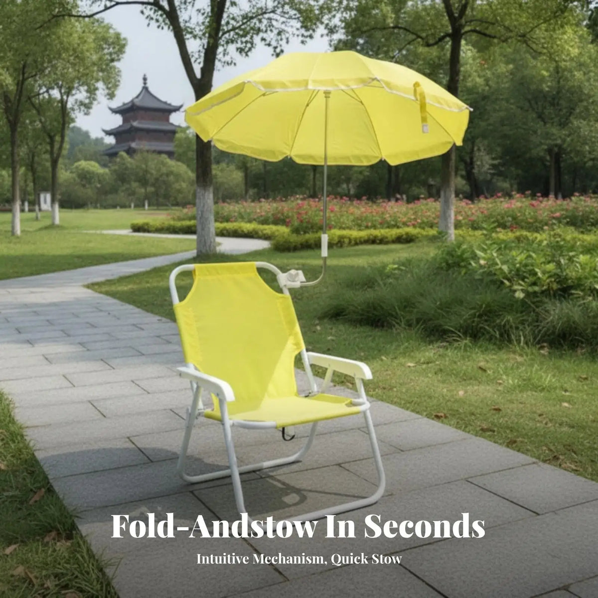 Alloy Low Profile Outdoor Folding Seat with Umbrella Canopy Portable Compact Beach Chair for Camping Fishing Garden Terrace