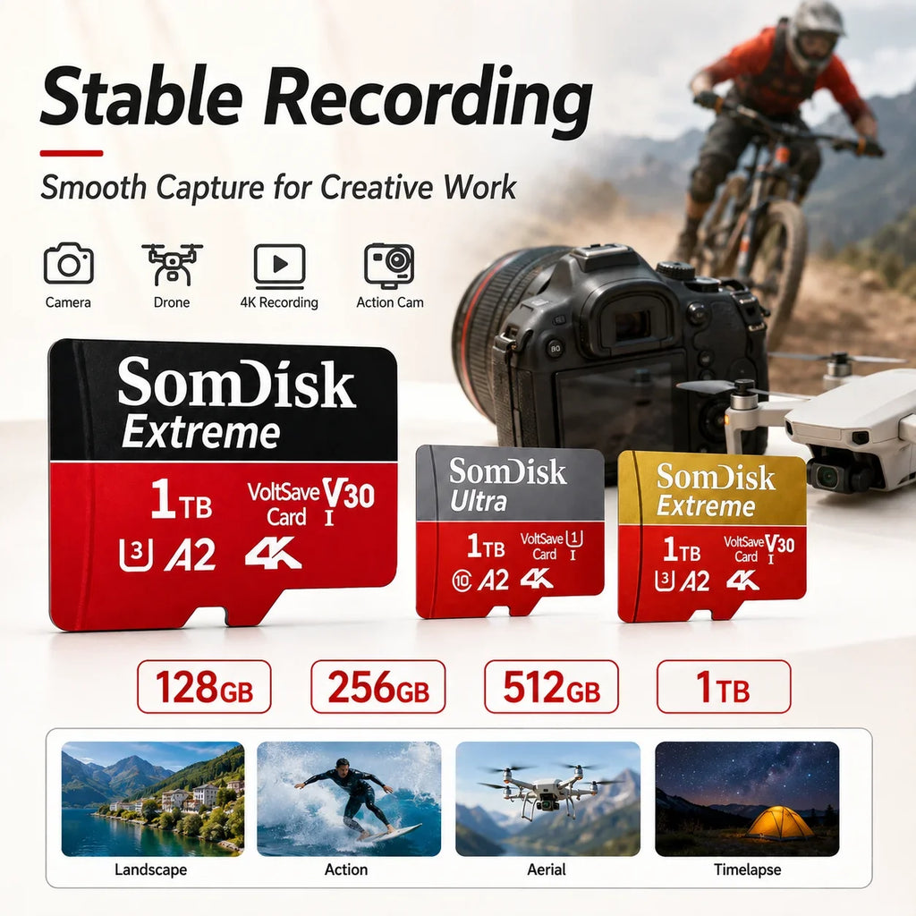 Durable Micro TF/SD Card 64GB 128GB 256GB 512GB Fast Transfer SD Memory Card USB Flash Memory Card for Mobile Phones/PC/Laptop