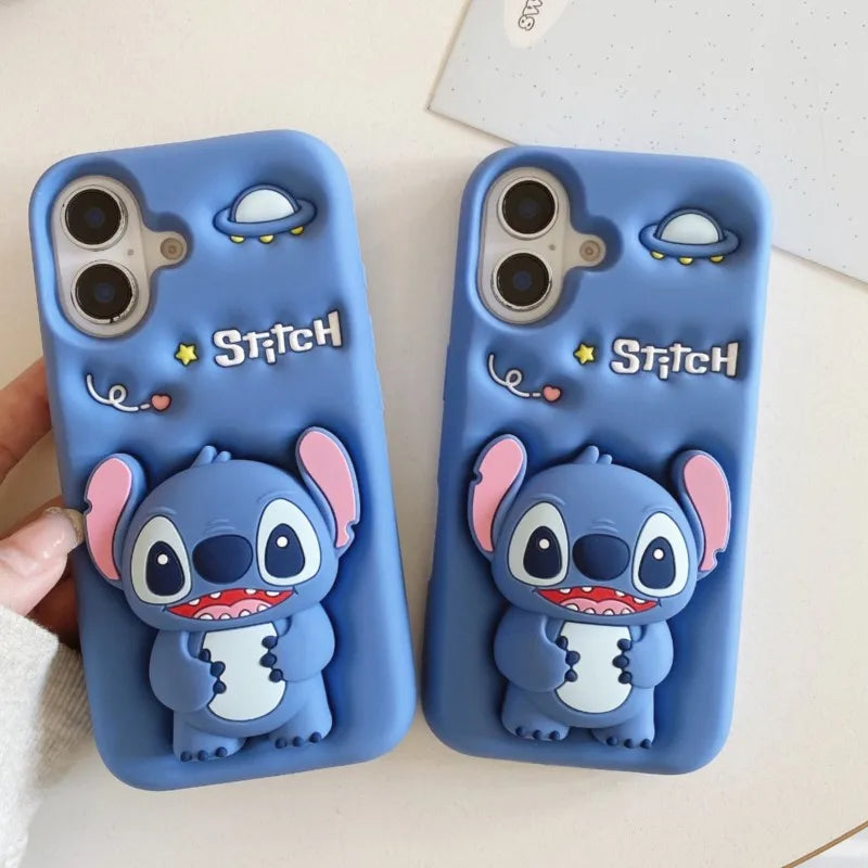 Cute 3D Cartoon Stitch Silicone Phone Case for iPhone 18 17 Pro 16 15 14 13 12 11 Pro Max Anime Shockproof Soft Protective Cover