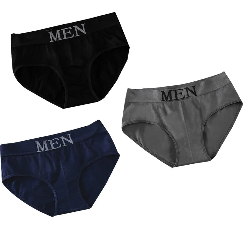 3Pcs/lot Men's Briefs Underwear Sexy Man Panties MEN Letter Underpants Breathable Comfortable Male Bikini Shorts Black Blue Red