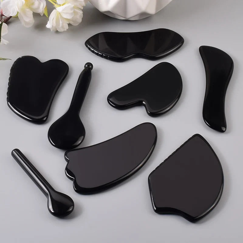 Wholesale Various Shape Black Obsidian Face Gua Sha Tool Sawtooth SPA Massager Acupuncture Facial Beauty Product For Health Care