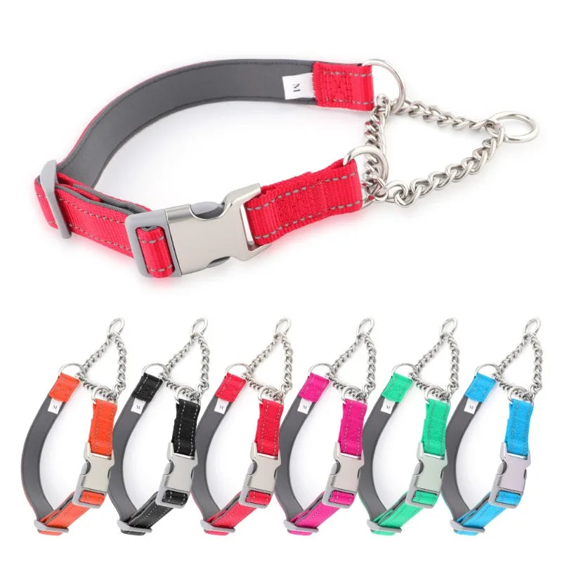 Dogs Collar Dog Choker Adjustable Dog Chain Reflective Nylon Fabric Pet Collars for Small Medium Large Dogs