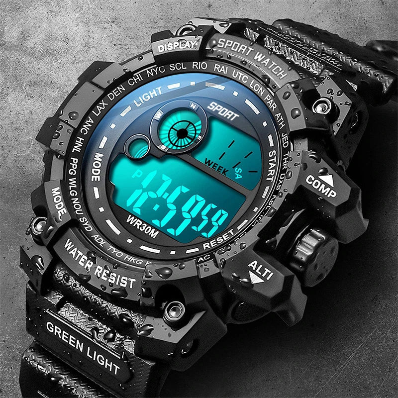 Men's LED Digital Watch, Luminous Waterproof Sport Military Watch