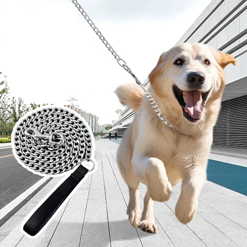 Anti-bite Iron Chain Bar 120CM Metal Dog Chain Dog Chain Leash Metal Training Pet Leash with Soft Handle for Medium Large Dogs