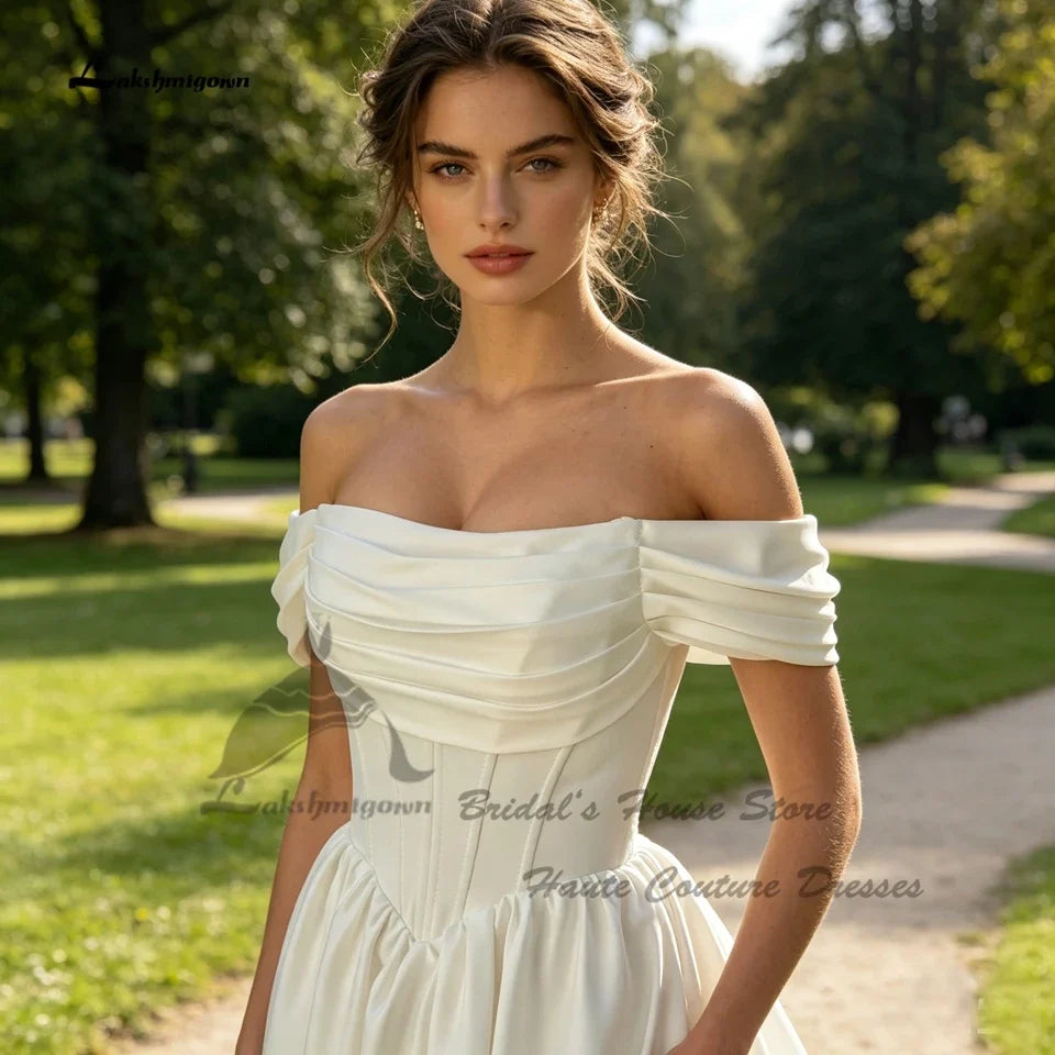 Lakshmigown Minimalist Satin Corset Wedding Dresses 2027 Sexy Women A Line White Bridal Dresses Off Shoulder Customized