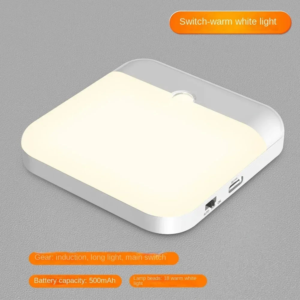 Motion Sensor Light USB Night Light LED Lamp With Switch Rechargeable Inductor Lights For Kitchen Stairs Hallway Closet Bedroom