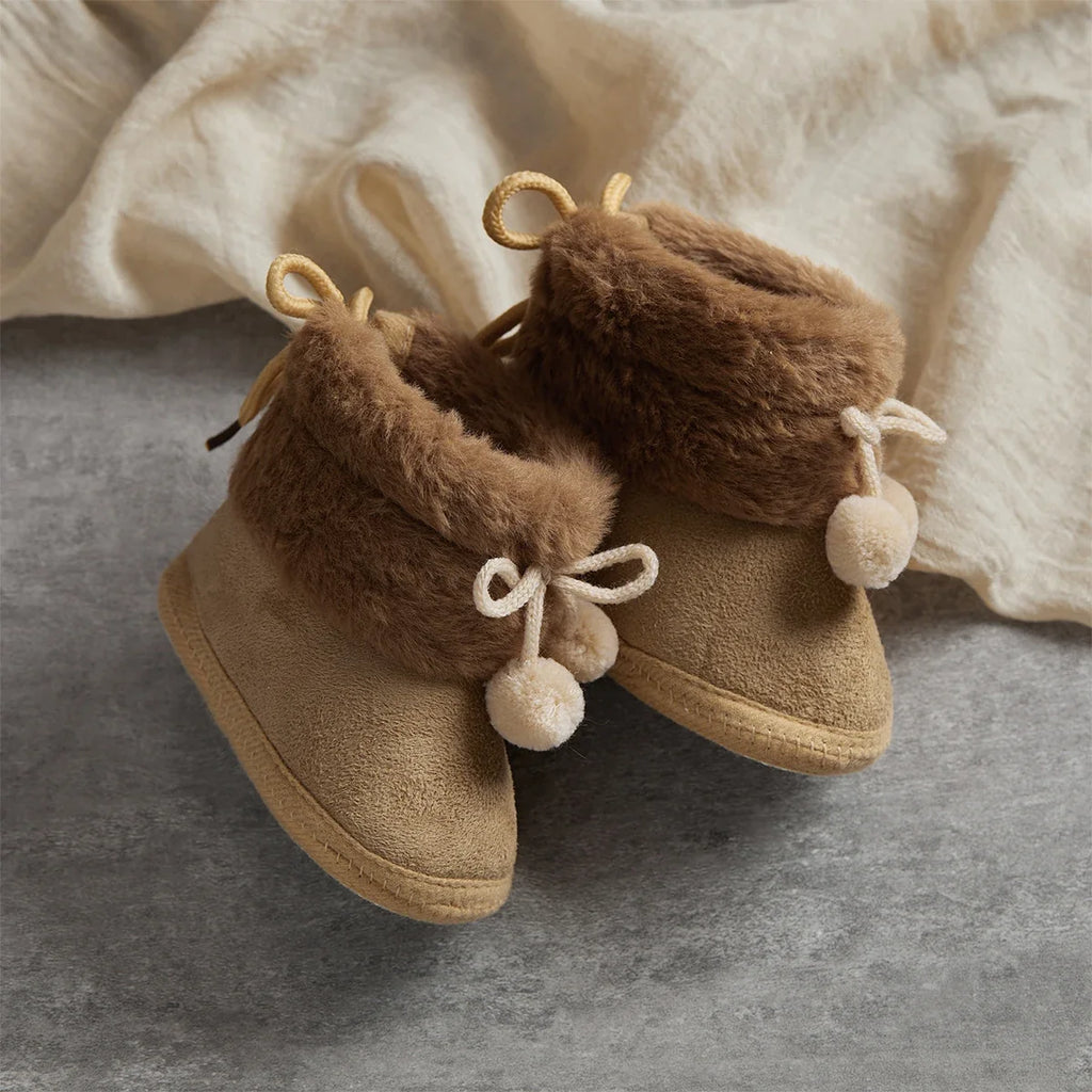 Autumn Winter Warm Newborn Girls Boys Snow Boots Solid Pompom Toddler Baby Soft Sole First Walker Fluffy Cute Non Slip Shoes