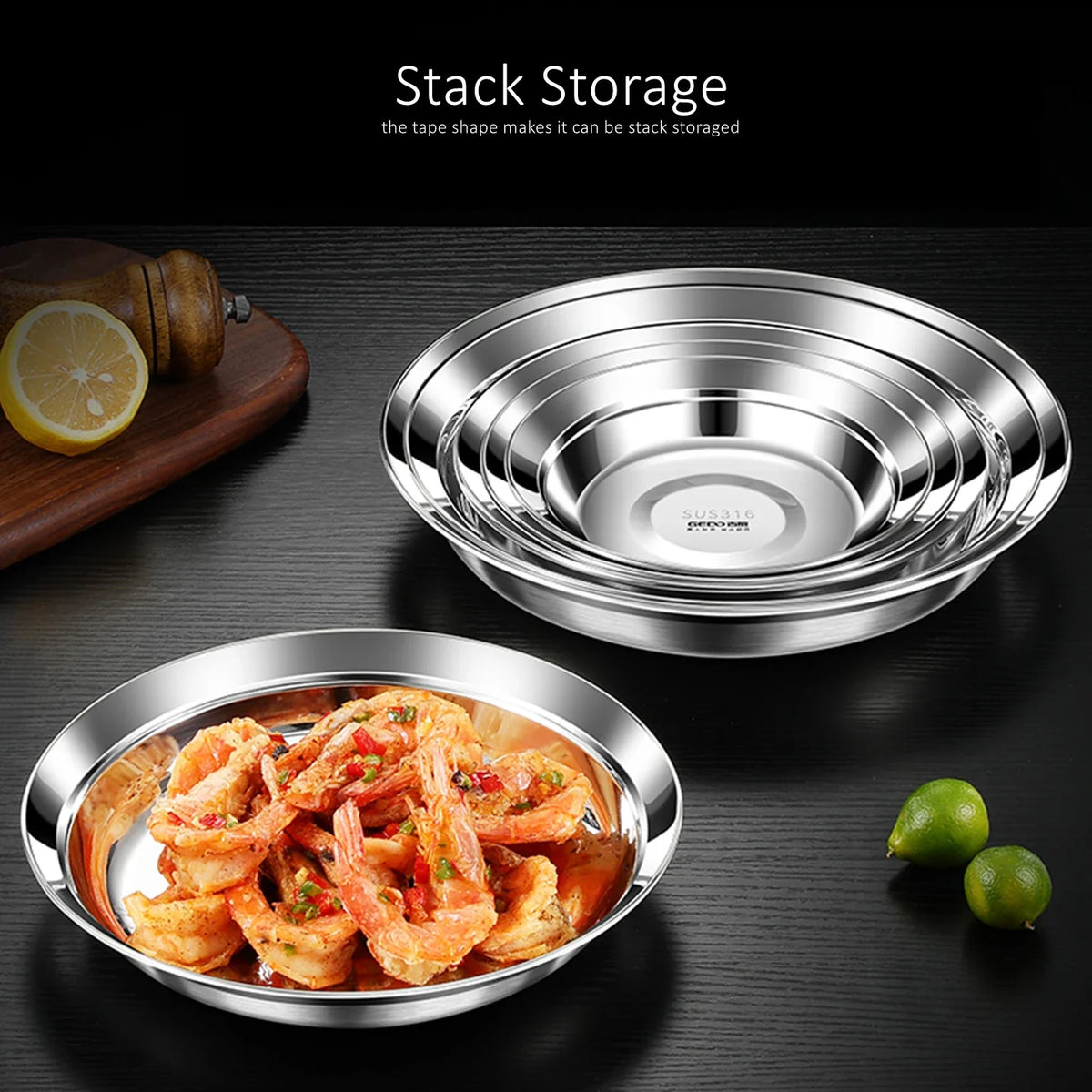 20~26cm Diameter Pure 316L Stainless Steel Plate LFGB Certified 99.9% Anti-bacterial Dinning Platter Fall Resistant Tableware