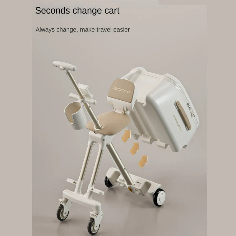 Children's 2-in-1 Detachable Travel Suitcase with Ride-On Luggage And Detachable Trolley - Can Sit 20 Inch Carrier Pushchair