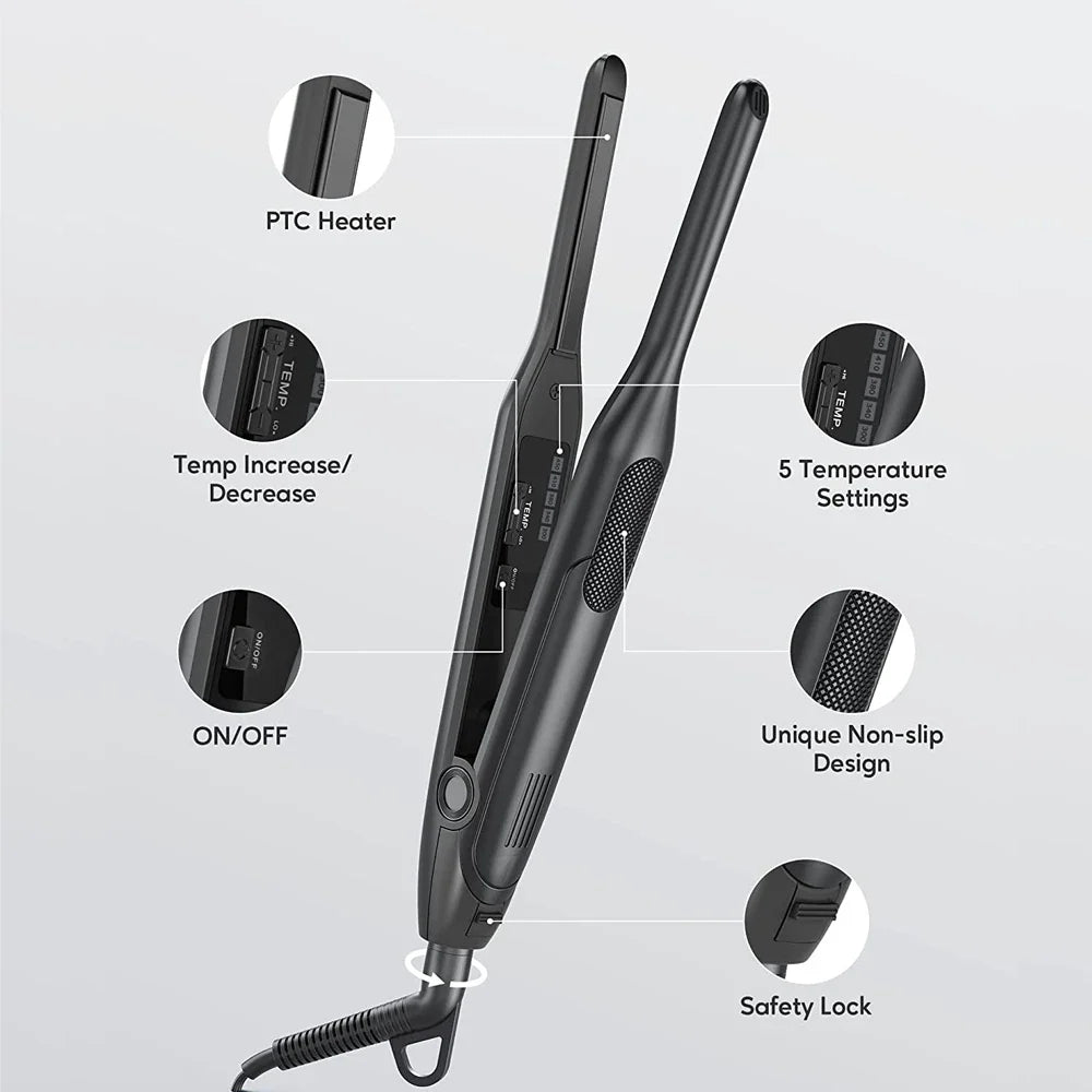 Hair Straightener Curler Professional Ceramic Coating Thinnest Plate Pencil Flat Irons For Short Hair Men's Beard Styler