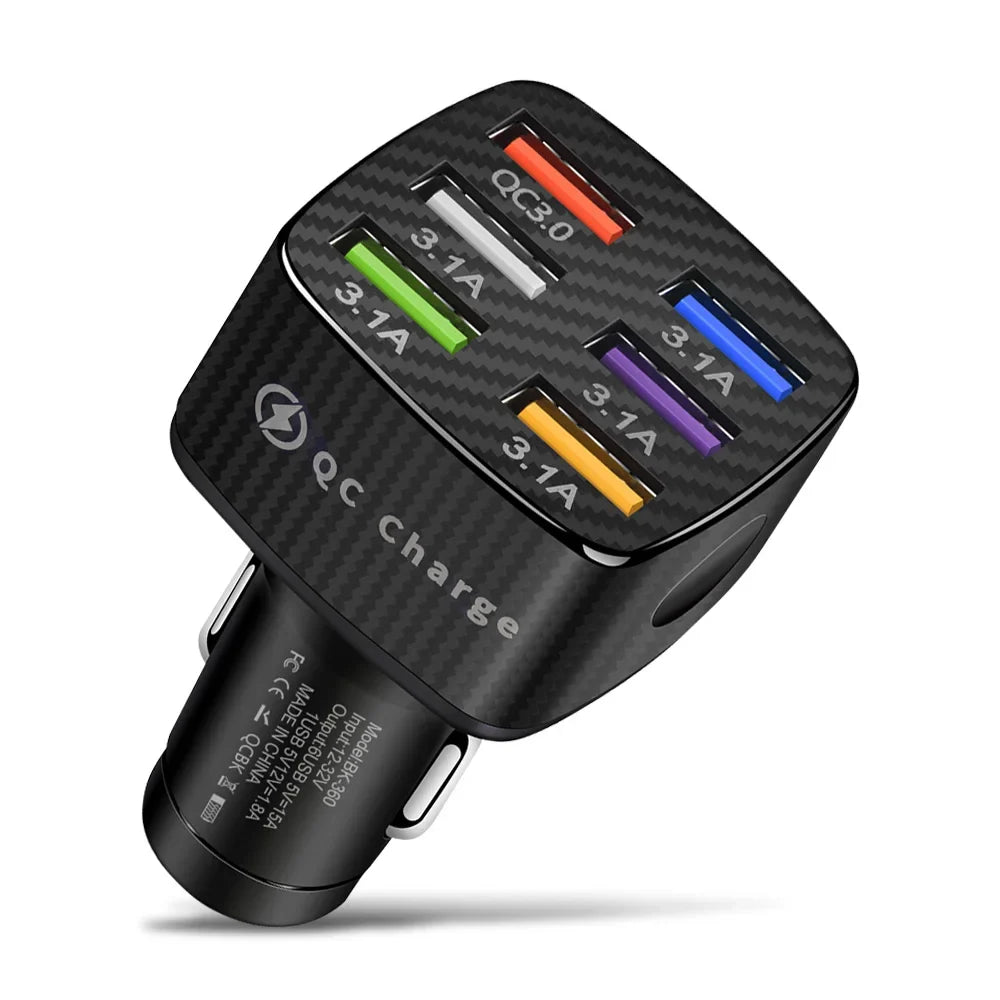 Vumpach 6 Ports USB Car Charge 75W Quick Charge 3.0 Fast Charging For iPhone 13 12 11 Pro Samsung Xiaomi Portable Phone Charger