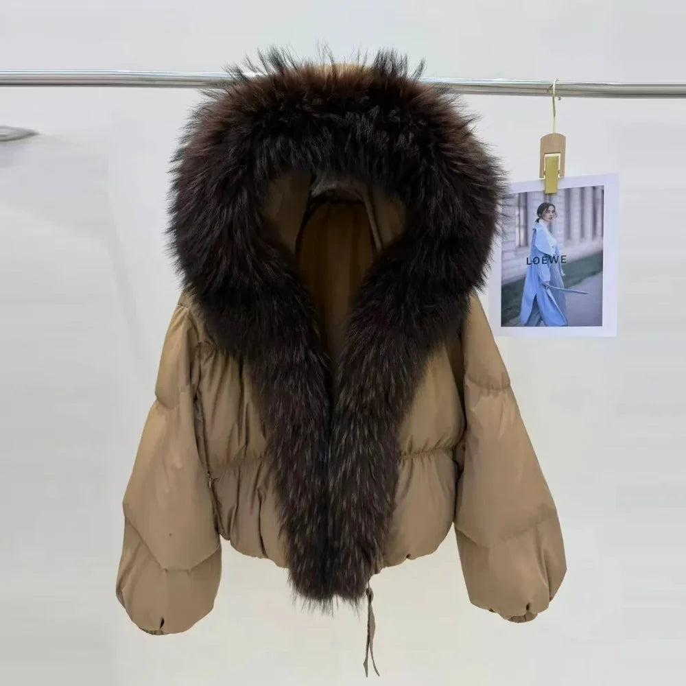 OFTBUY Hooded Loose Puffer Jacket Female New Fashion Luxury Winter Clothes Women Duck Down Coat with Big Natural Fur Collar