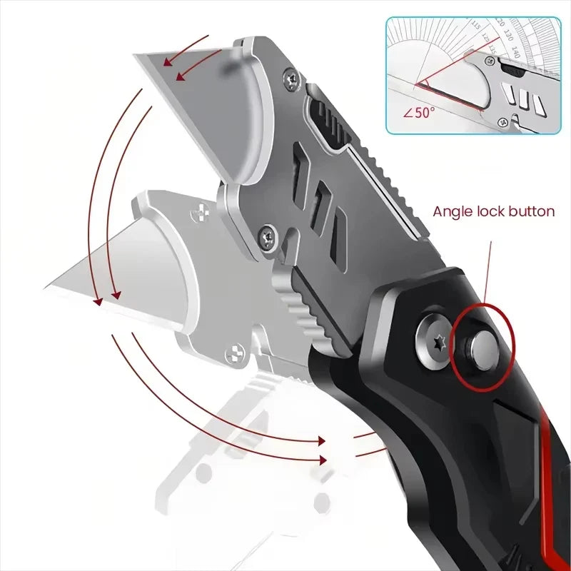 Heavy Duty Folding Utility Knife with Replaceable Blades – for Box, Cable, Cardboard Cutting