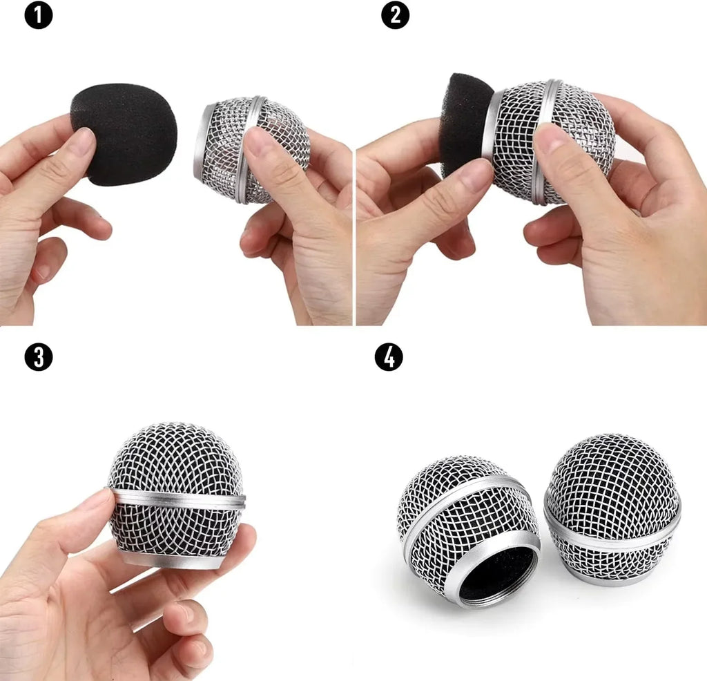 Replacement Microphone Grille (ball) With Built-in Foam Windscreen Mic Head Accessory Metal Mesh Cover For SM58