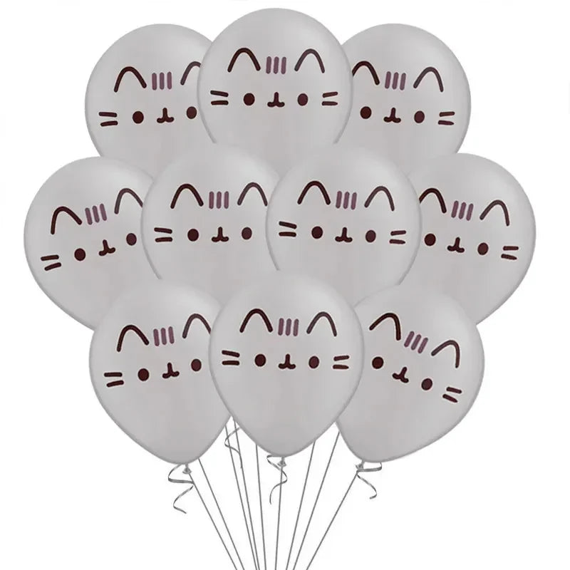 10pcs/lot 12inch Cartoon Japan Anime Pusheen Latex Balloons Animals Pet Grey Tiffany Blue Cat Ballons Birthday Decor Kids Toy