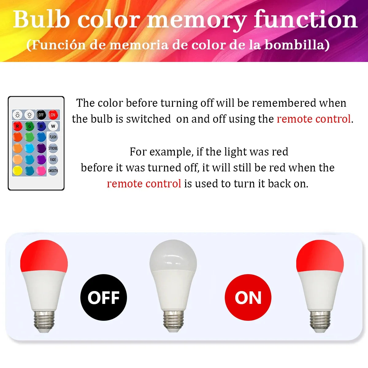 E27 RGB LED Light Bulb 220V 10W with IR Remote Control Color Changing Multicolor + White Lamp Spotlight for Bedroom Party Home