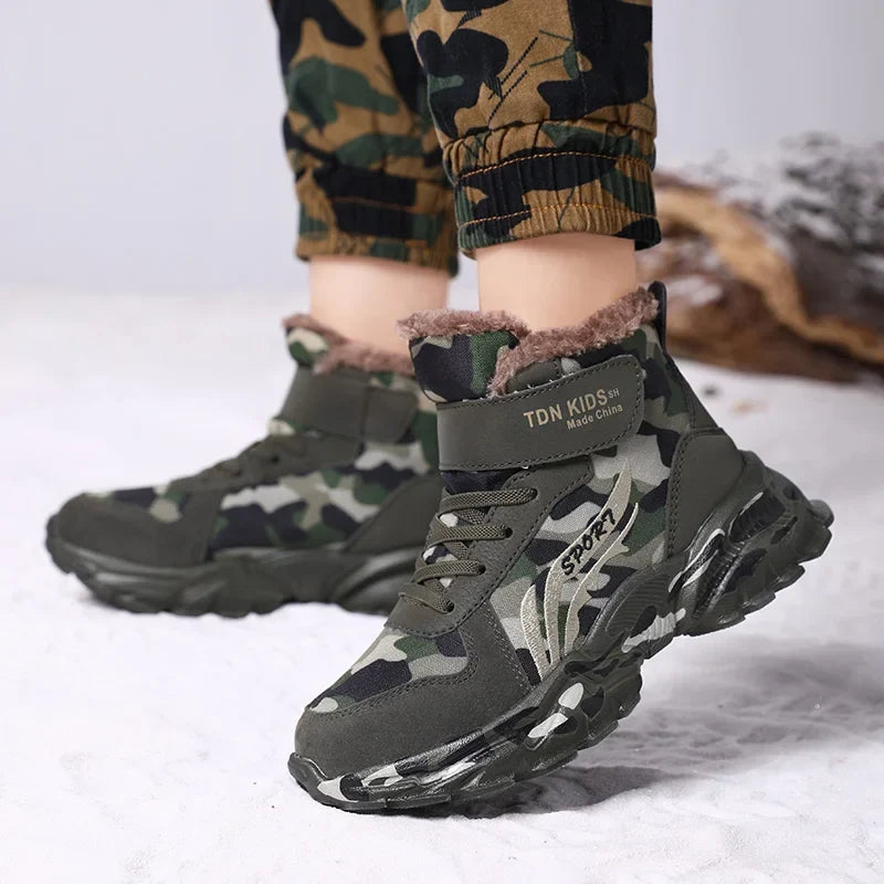 Kids Winter Snow Boots, Plush Camouflage, Warm Anti-Slip
