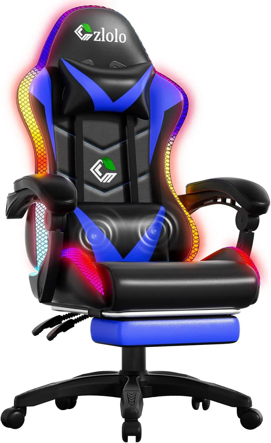 Gaming Chair, Racing Style RGB LED Lights Gaming Chairs for Adults and Kids, Lumbar Massager Gamer Chair, High Back Reclining Co