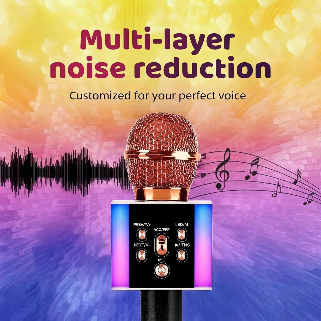 6-In-1 Wireless Karaoke Mic - Big Bass Wireless Speaker, LED Lights, Voice Changer, Pairable - Portable Singing Mic for Family, Birthday, Parties, Car Trips, Halloween, Thanksgiving And Christmas Gifts