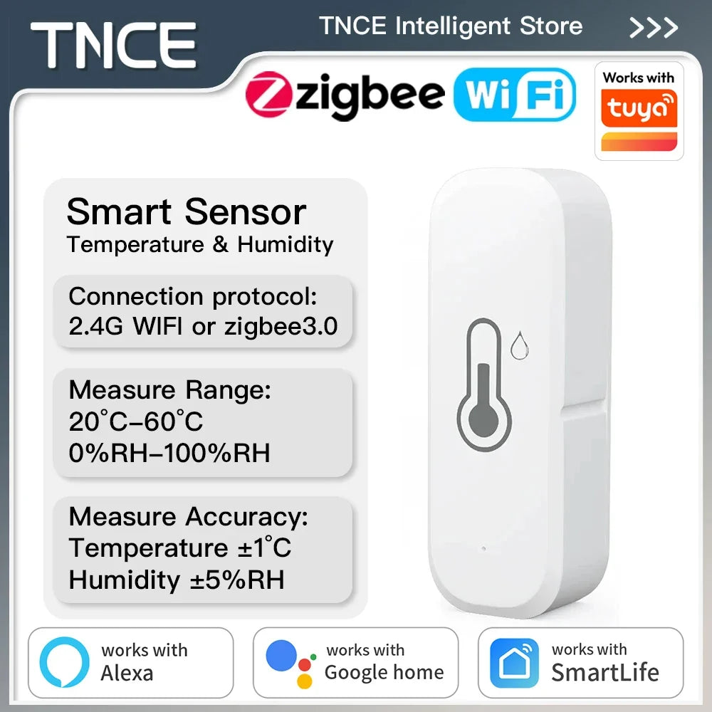 TNCE Tuya sensor temperature Humidity wifi or zigbee, Indoor Thermometer Hygrometer Monitor, smart life voice alexa google home