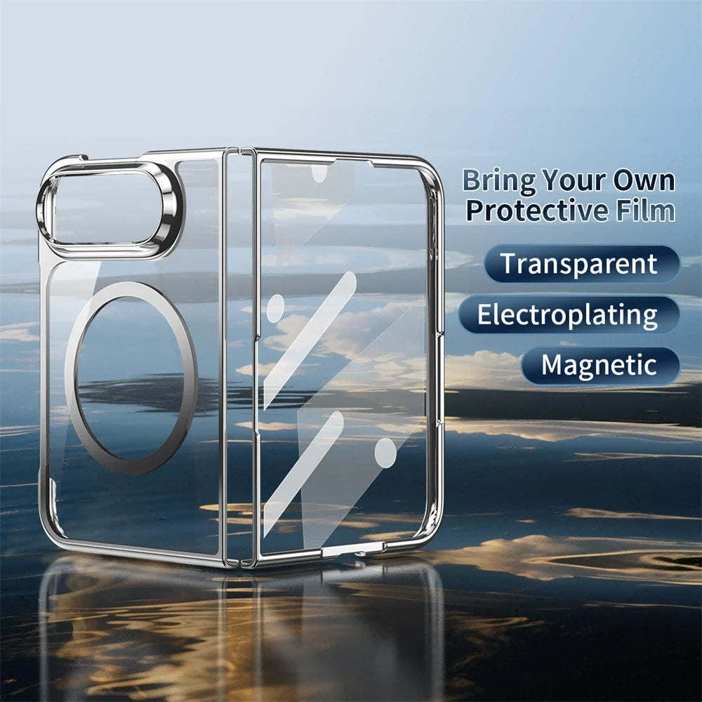 Luxury Gold Transparent Plating Magnetic Phone Case for iPhone Duo for Magsafe Wireless Charging Shockproof Clear Cover Funda