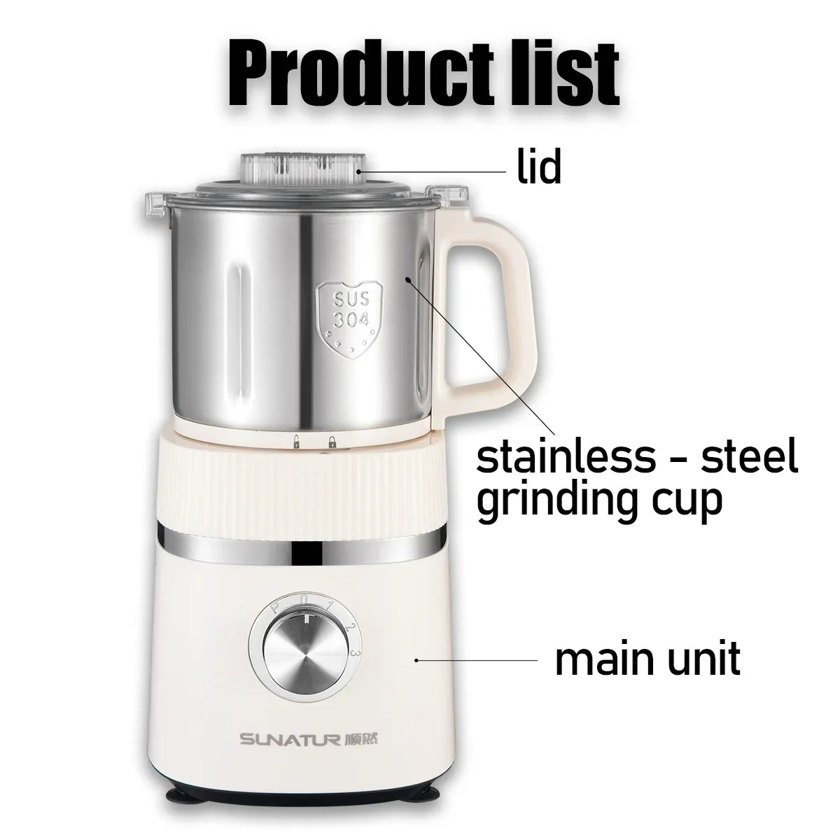 SUNATUR 1.2L Wet Dry Grinder electric coffee grinder Commercial Multifunctional Food processor coffee Bean Spice Milling Machine
