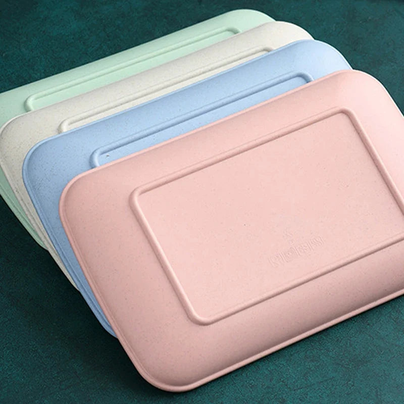 Set of 4 Wheat Straw Plates Dessert Plates Fruit Dish for Dessert Cupcake Salad Steak Home and Kitchen Decor (4 Pcs Rectangle)