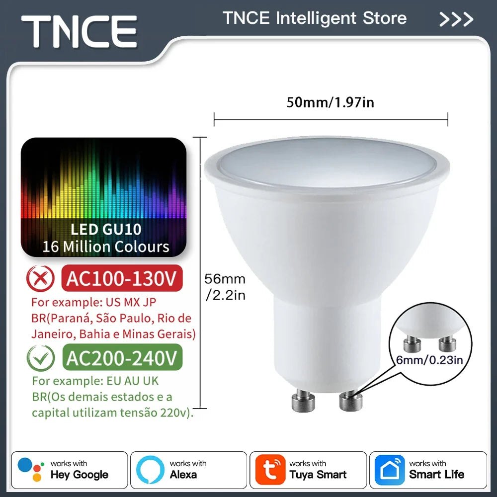 TNCE Tuya gu10 E27 E14 WIFI or Zigbee, Dimmable Light LED lamps 2700-6500k Bulb, Smart Life, Voice With Alexa Google Home alice