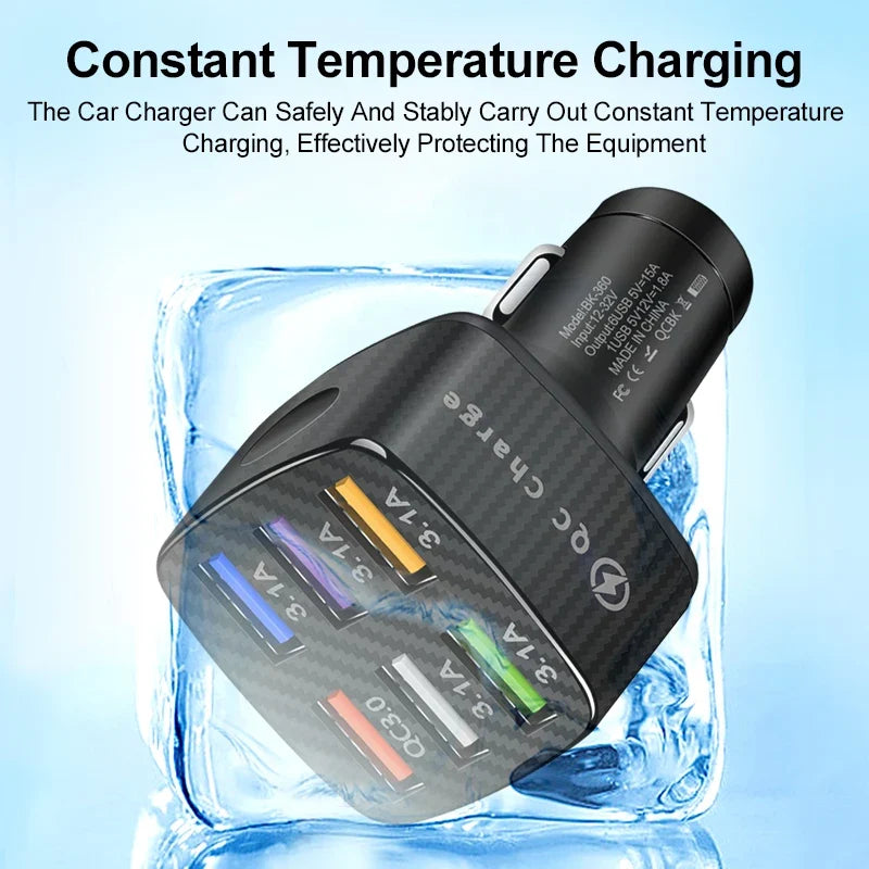 Vumpach 6 Ports USB Car Charge 75W Quick Charge 3.0 Fast Charging For iPhone 13 12 11 Pro Samsung Xiaomi Portable Phone Charger