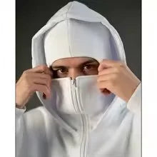 Men's Balaclava Zip Hoodie, Winter Warm Face Mask Hooded Jacket