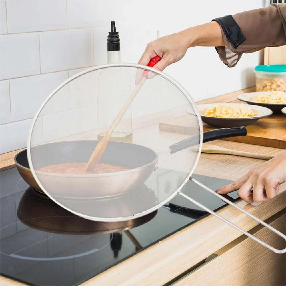 Stainless Steel Oil Proof Mesh,Easy Clean Splatter Guard for Frying Fish Meat,Oil Splatter-Screen with Grip Handle for Kitchen