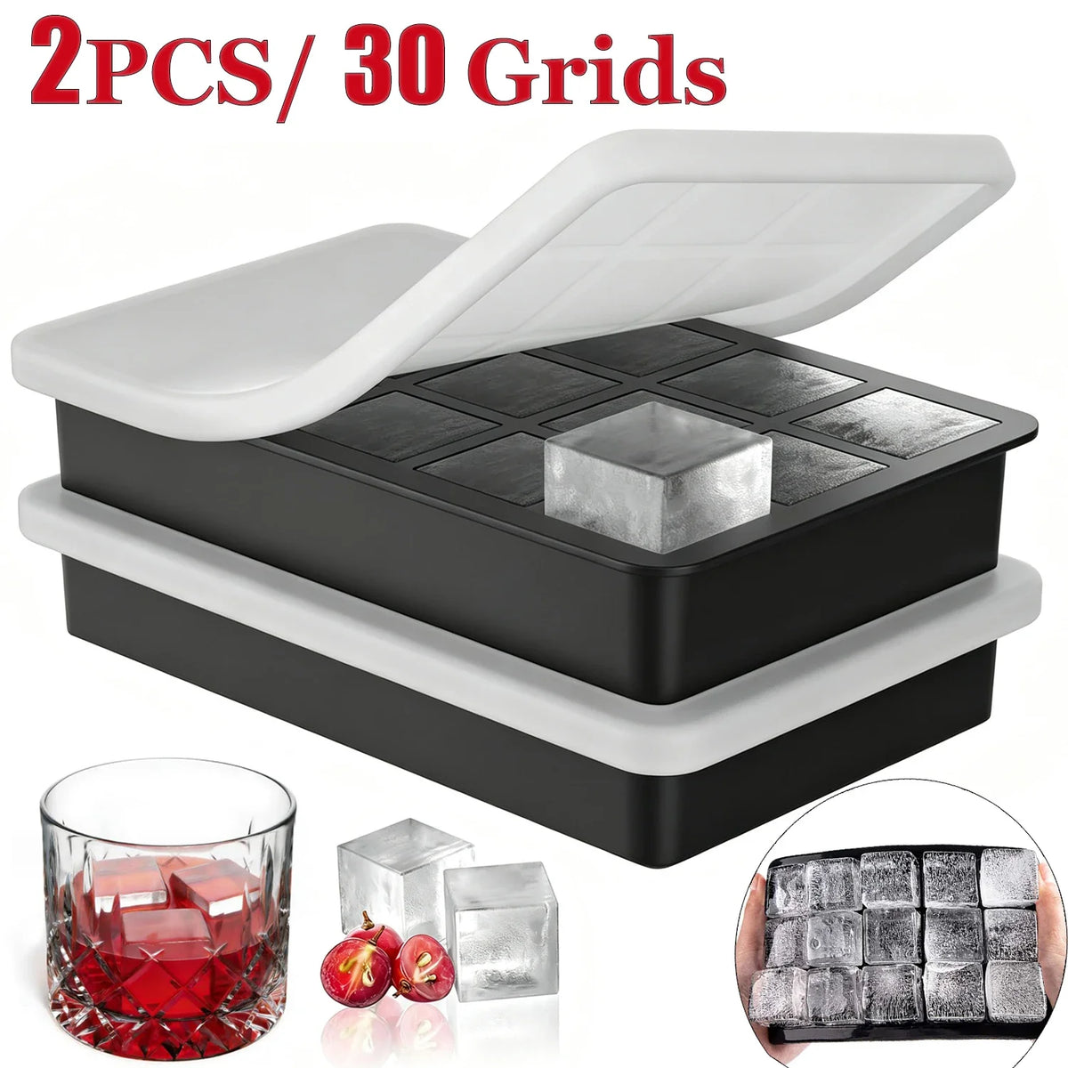 15 Grids Ice Cube Trays 100% Food Grade Silicone Ice Molds Easy Release Flexible Ice Cubes Mould with Lid for Whiskey Cocktail