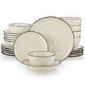 Vancasso 24/48 Piece Beige Plates Dinner Sets Ceramic Dinnerware Sets Handpainted Spiral With 6 Dinner Plate/Dessert/Soup/Bowl