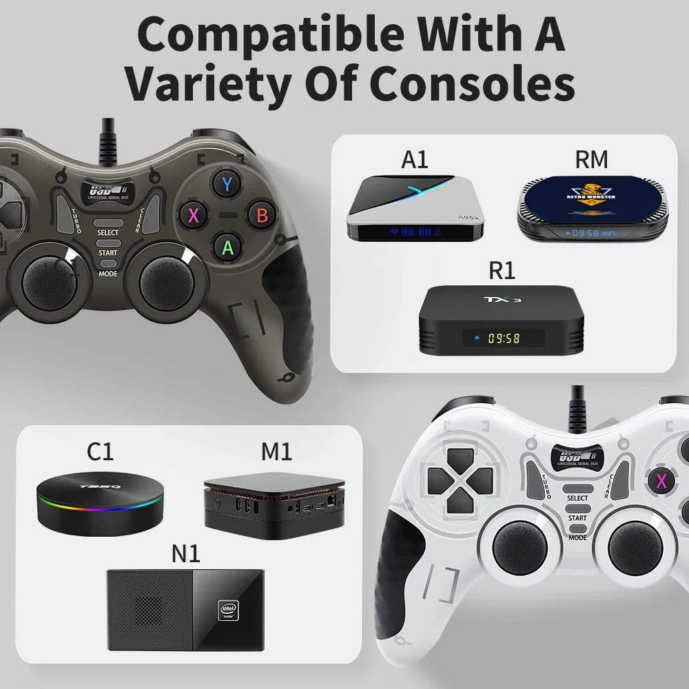 Wired Game Controller With 360° 3D Joystick For PS3/PS2/PS1/Steam/Game Console/TV/Laptop Gamepad With Vibration &Turbo Function