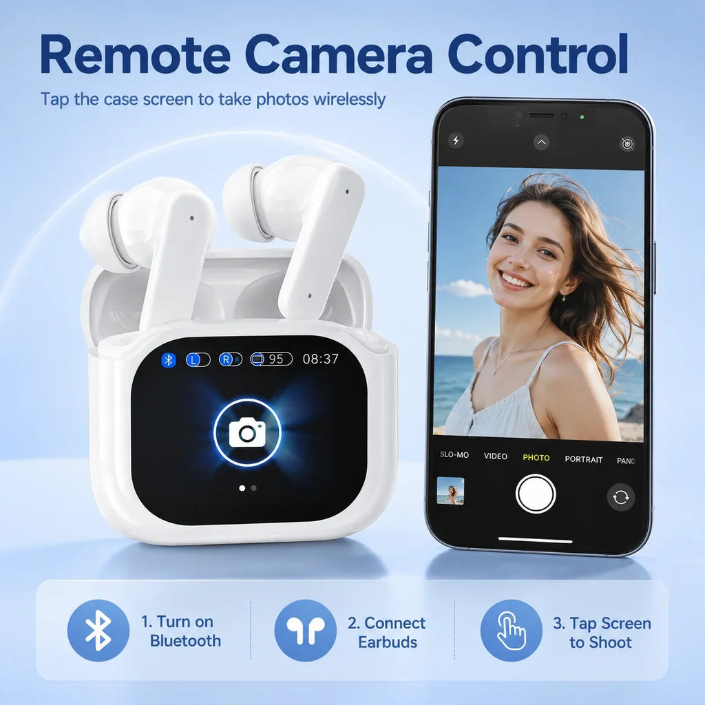 Smart Touchscreen ANC Headphones Bluetooth 5.4 Earphones with Noise Cancelling, HD Calls, 60H Playtime and Smart Touch Control