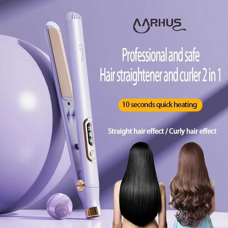 Professional Safe Hair Straightener Curler 2 In 1, 10 Seconds Fast Heating Hair Plate, High Quality Hair Styling Tools