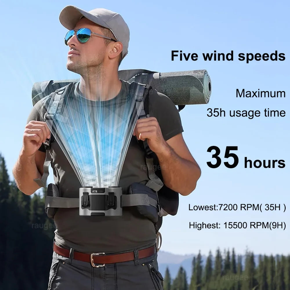 20000mAh Waist Fan Wearable Hanging Neck Fan USB Rechargeable Bladeless Air Conditioner Outdoor Waist Clip Fan with Power Bank